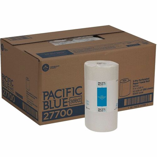 Towels, Bleached, 250 Sheets, White 12/CT