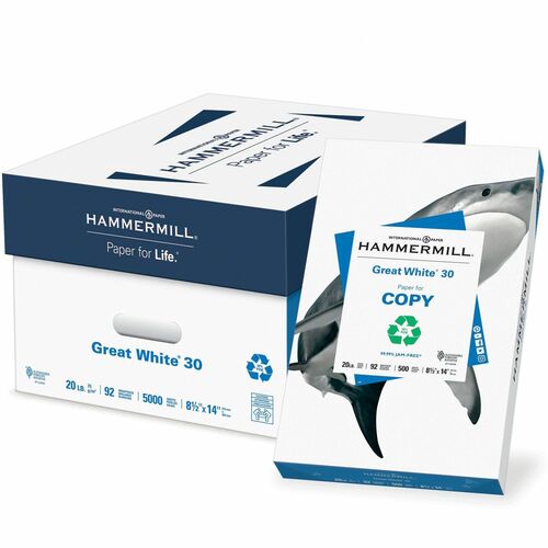 Copy Paper, Recycled, 20 lb, 75 GSM, 8-1/2"x14", White 10/CT