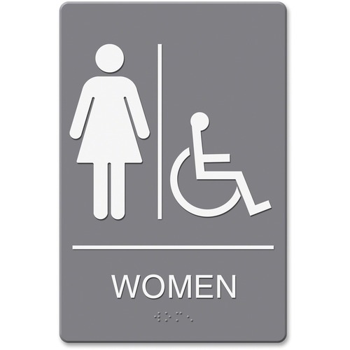 Sign, "Women", with Handicap Accessible Icon, Gray/White
