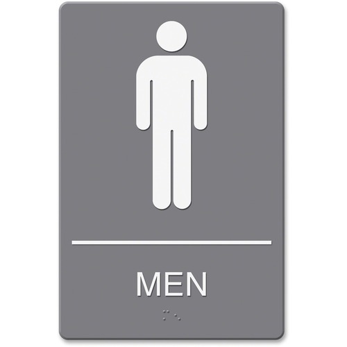 Sign, ADA, "Men", with Braille, Plastic, 6" x 9", Gray