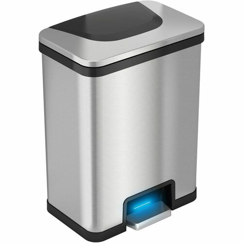 Trash Can, 13 Gal, Black Trim, 16-1/2"x11-1/4"x22-3/4", Silver