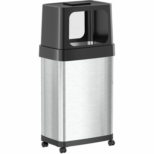 Trash Can, 18 Gallon, Push Door, 11" W x 17" L x 34-1/4" H, Silver