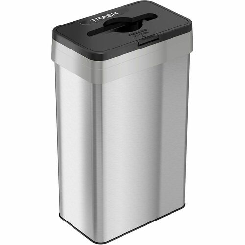 Trash Can, With Lid, 10-1/4" W x 16" L x 34" H, Silver