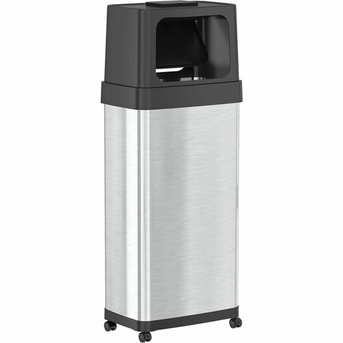 Trash Can, 24 Gallon, Push Door, 11" W x 17" L x 42-1/4" H, Silver