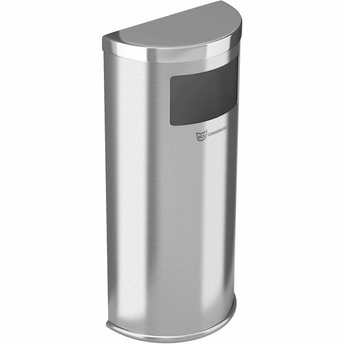 Trash Can, Half Round, 7-9/10" W x 15-7/10" L x 35-2/5" H, Silver