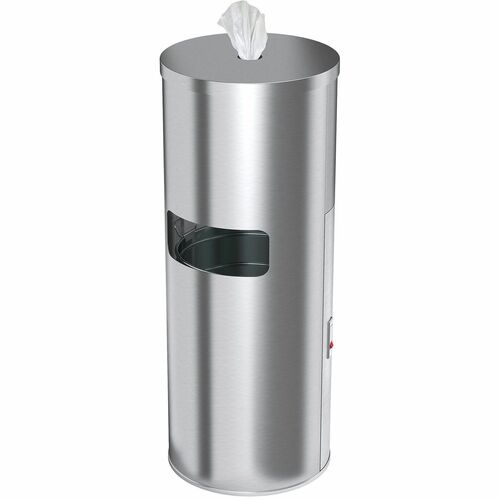 Trash Can, 9 Gallon, Wipe Dispenser, 17" W x 17" L x 38-3/5" H, Silver