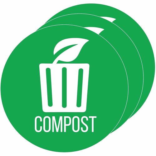 Refuse ID Sticker, Compost, w/Icon, 4" Dia x 0.1", Green 3/CT