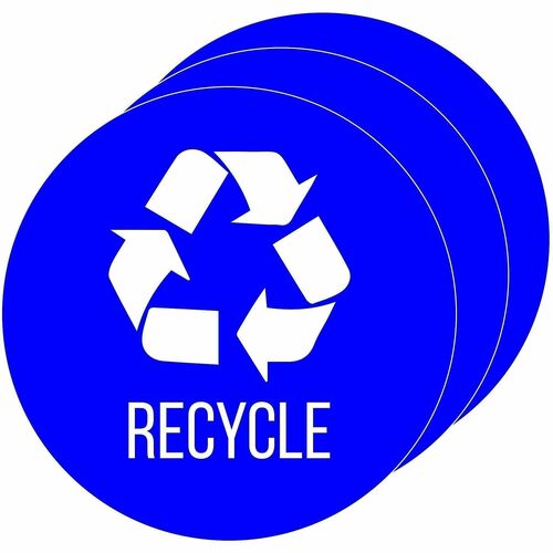 Refuse ID Sticker, Recycled, with Icon, 4" Dia x 0.1", Blue 3/CT