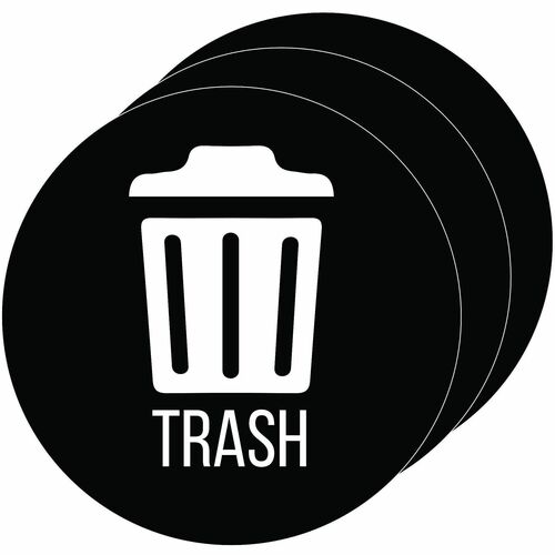 Refuse ID Sticker, Trash, With Icon, 4" Dia x 0.1", Black 3/CT