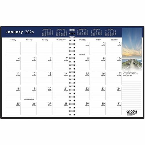 Monthly Planner, 14 Months Dec-Jan, 8-1/2" x 11", Earthscapes/Black