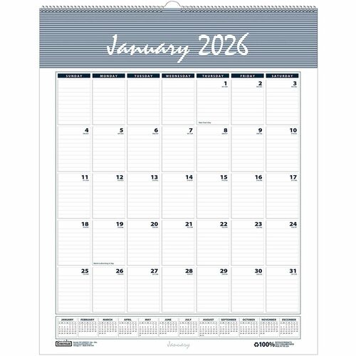 Wall Calendar, Wire-Bound, 12 Months, Jan-Dec, 8-1/2" x 11", Beige/Gray