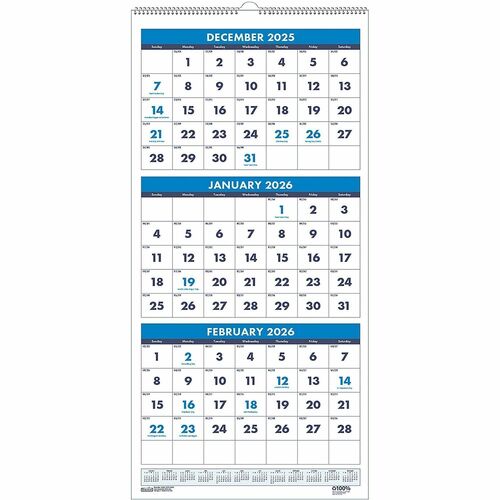 Calendar, Wall, 3-Month, 8x17