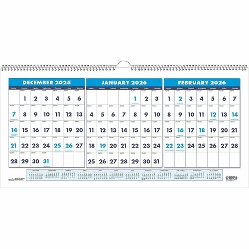 Calendar, Wall, 3 Month, Horiz