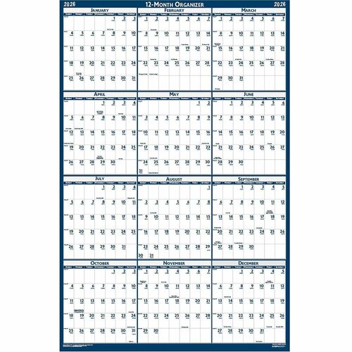 Calendar, Wall, Laminated, 24x18