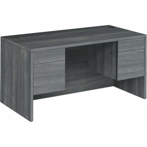 Double Pedestal Desk, Rectangle, 60" x 30" x 29.5", Sterling Ash