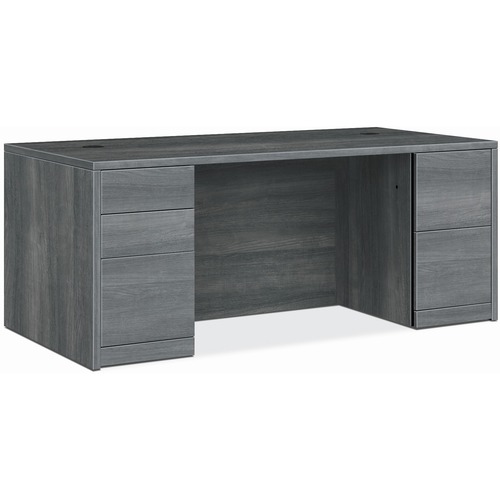 Double Pedestal Desk, Rectangle, 72"x36"x29-1/2", Sterling Ash