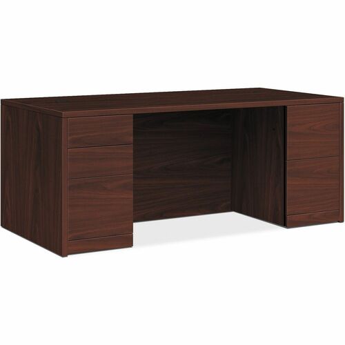 Double Pedestal Desk, Rectangle, 66" x 30" x 29-1/2", Mahogany