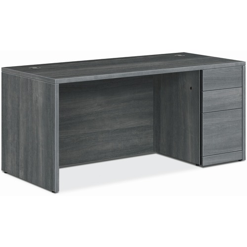 Right Pedestal Desk, B/B/F, 66" x 30" x 29-1/2", Sterling Ash