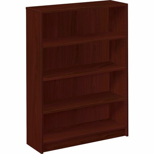 4 Shelf Bookcase, 3 Adjustable, 36"Wx11-1/2"Dx48-3/4"H, Mahogany