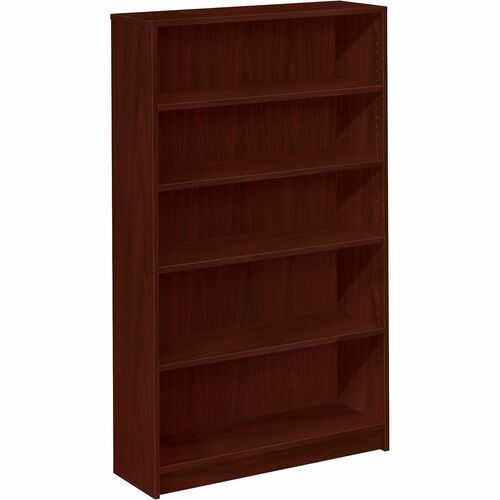 5 Shelf Bookcase, 3 Adjustable, 36"Wx11-1/2"Dx60-1/8"H, Mahogany
