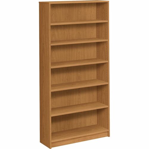 6-Shelf Bookcase, 4 Adjustable, 36" x 11-1/2", 72-5/8", Harvest