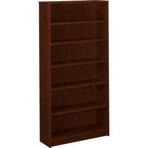6 Shelf Bookcase, 4 Adjustable, 36"Wx11-1/2"Dx72-5/8"H, Mahogany