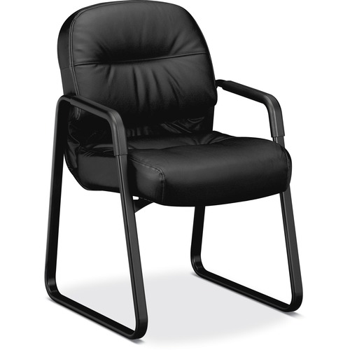 Chair, Guest, Sled, Leather, Black