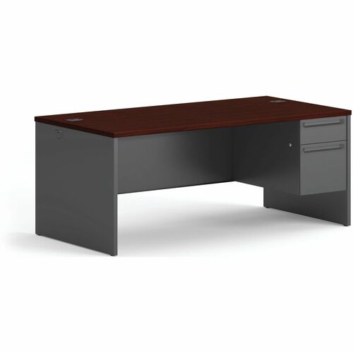 Desk, Single Pedestal, 2-Roller, 72x36, Clear Coat Laminate