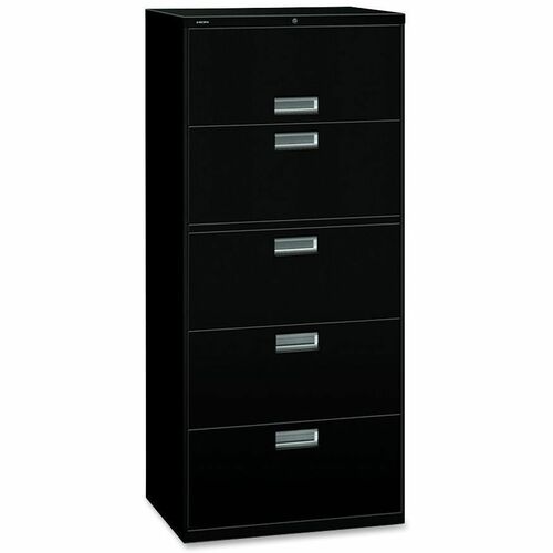 Lateral File, 5 Drawer, With Lock, 30"x18"x64-1/4", Black