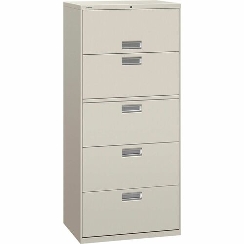 Lateral File, 5 Drawer, With Lock, 30"x18"x64-1/4", Light Gray