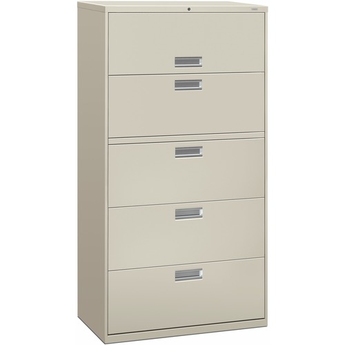 File, Lateral, 5 Drawer, 36" Wide, Lock, Light Gray