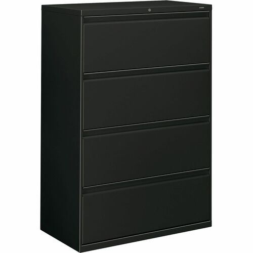 Lateral File, 4-Drawer, With Lock, 36"x18"x52-1/2", Black
