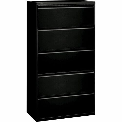 Lateral File, 5-Drawer, Locking, 36" x 18" x 64-1/4", Black