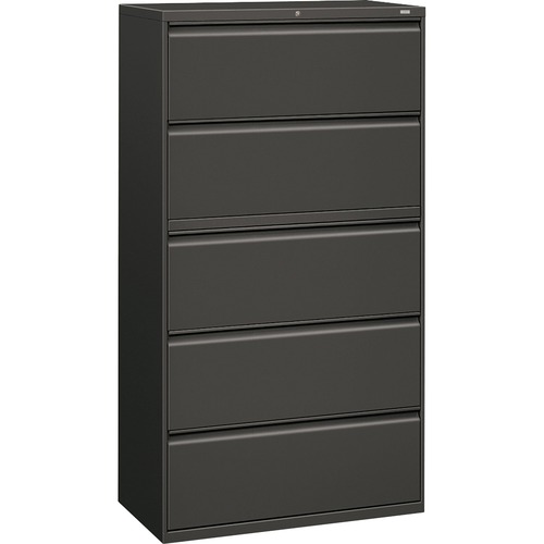 Lateral File, 5-Drawer, With Lock, 36"x18"x64-1/2", Charcoal