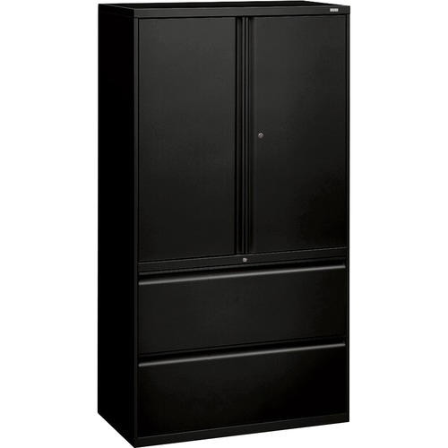 Lateral File, 2-Drawer, with Storage, 36"x18"x64-1/4", Black