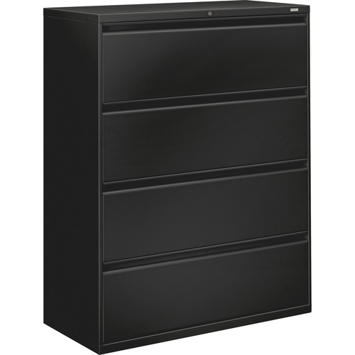 Lateral File, 4-Drawer, With Lock, 42" x 19-1/4" x 53-1/4", Black