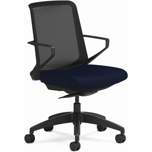 Task Chair, Navy Fabric, 27"x27"x41", Black Frame/Black Mesh Back