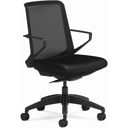 Task Chair, Black Vinyl, 27"x27"x41", Black Frame/Black Mesh Back