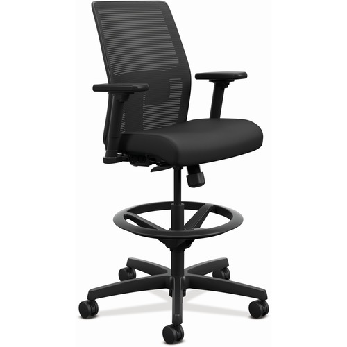 Task Stool, Mesh, Adjustable Lumbar, 26" x 26-1/2" x 52-1/2", Black Vinyl
