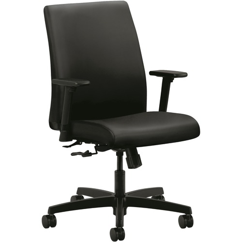 Task Chair, Low-Back, Adjust Arms, 27-1/2"x36"x41", Black Vinyl