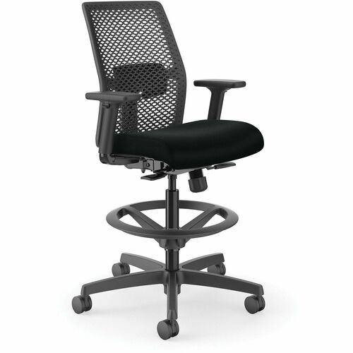 Task Stool, ReActiv Back, 26" x 22" x 52-1/2", Black Contourett Seat