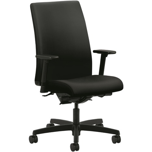 Mid-Back Task Chair, Adjustable Arms, 27"x39"x44", PU Black