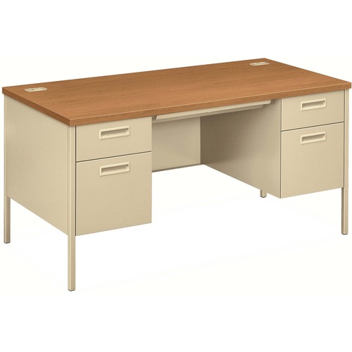 Double Pedestal Desk, 60" x 30" x 29-1/2", Harvest/Putty