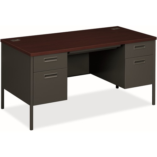 Desk, Double Pedestal, 30x60, Mahogany/Charcoal