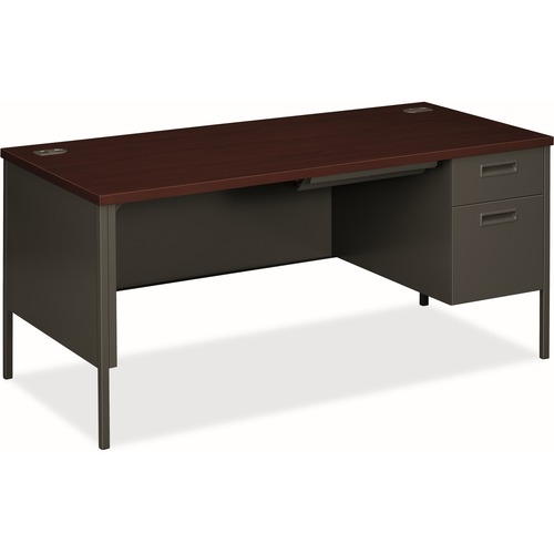 Desk, Single Pedestal, T, 66x30, Mahogany/Colonial Cherry