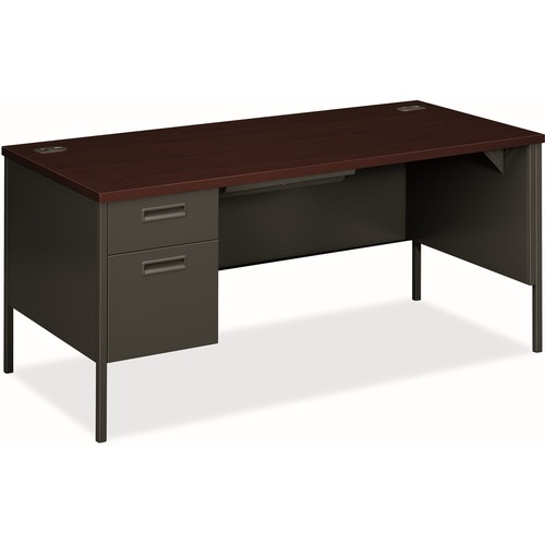 Desk, Steel, Single Pedestal, Mahogany/Chrome