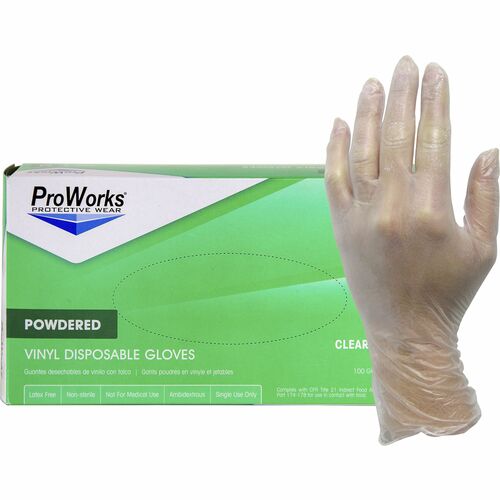 Gloves, Industrial, Vinyl, Powder, 3 mil, 9" L, Small, Clear, 100/BX Per Carton 10/CT