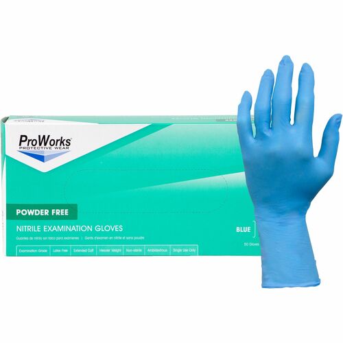 Exam Gloves, Extended Cuff, Nitrile, 8 Mil, Medium, Blue, 100/BX Per Carton 10/CT