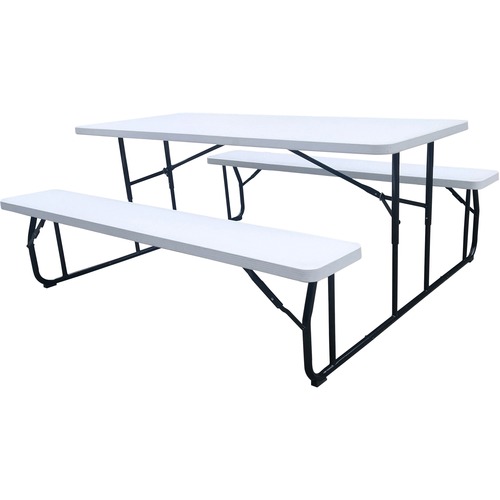 Picnic Table, Folding, 600/650 lb Cap, 71" x 65" x 29", White/Black