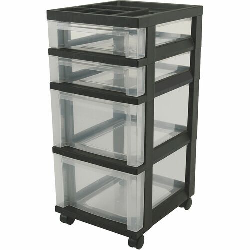 Mini Chests, 4-Drawer, 12-1/16" x 14-1/4" x 26-7/16", Clear/Black